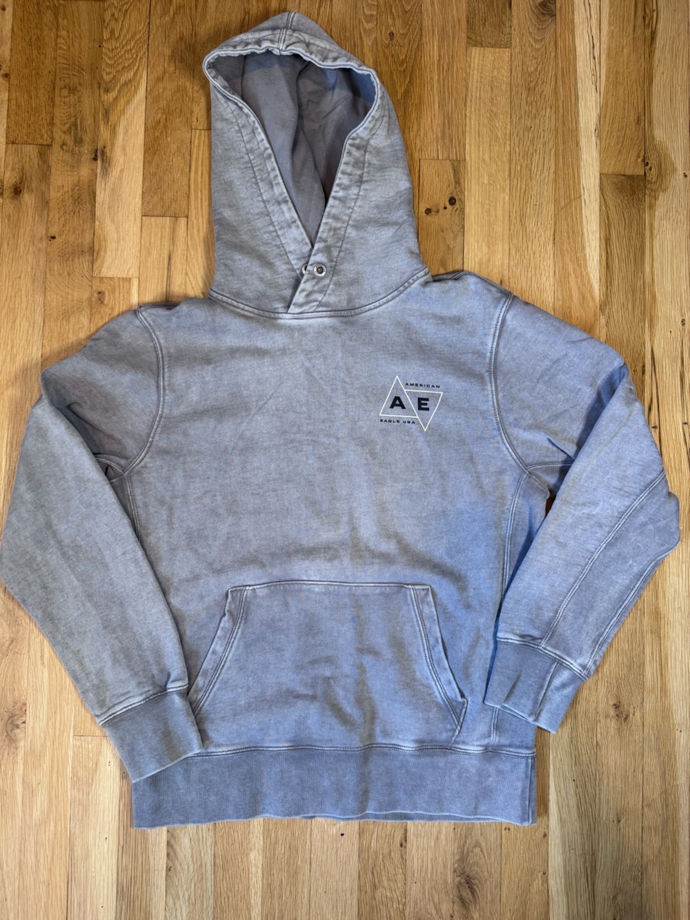 American Eagle Gray Acid Wash Graphic Logo Hoodie Sweatshirt Women's Size M